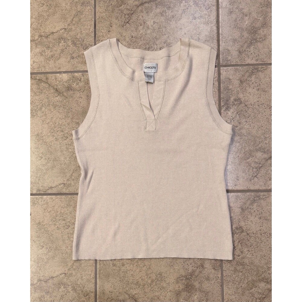Chico’s ribbed-knit sleeveless tank top V-neck